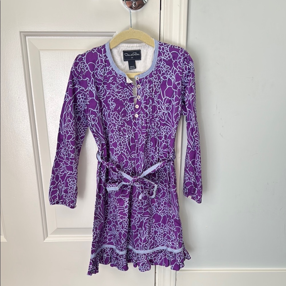 Oscar de la Renta Purple Floral Long Sleeve Dress